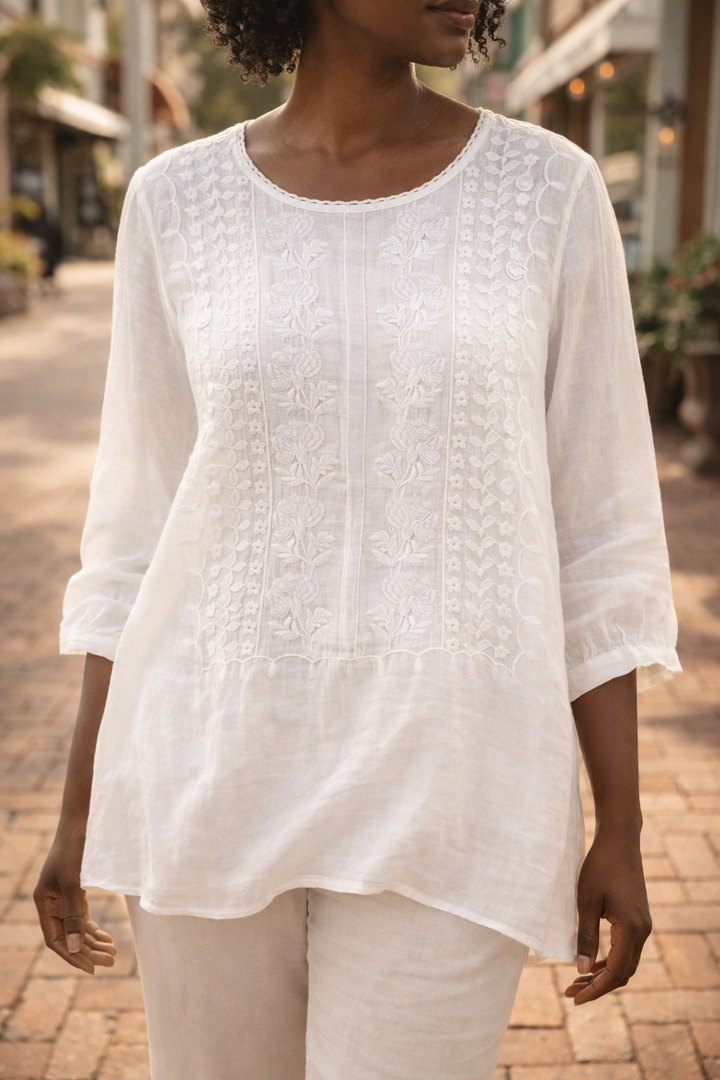Womens Floral Embroidered Blouse Breezy Fit