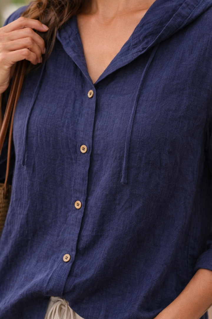 Womens Relaxed Hooded Shirt Lightweight