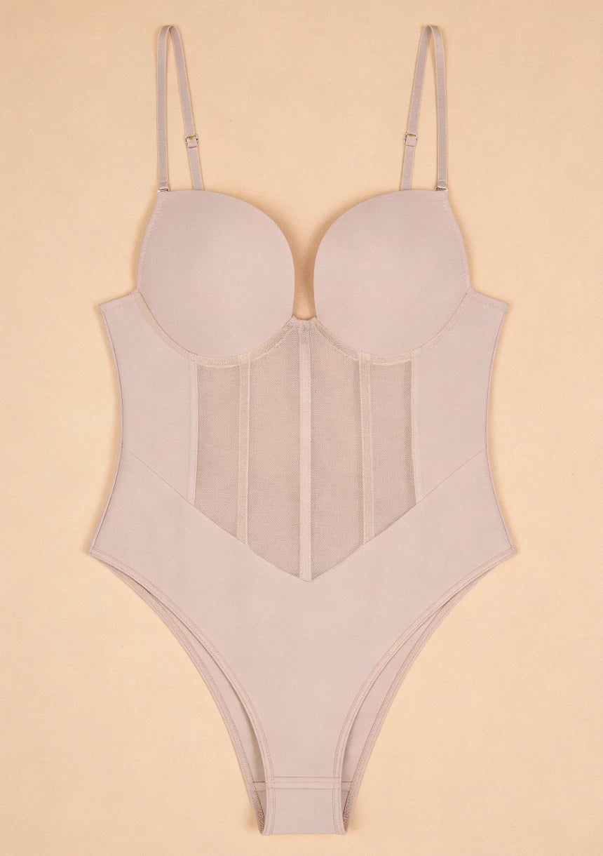 Womens Corset Style Shaping Bodysuit with Crotch Fastening