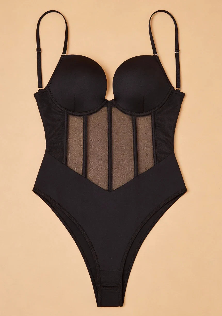 Womens Corset Style Shaping Bodysuit with Crotch Fastening