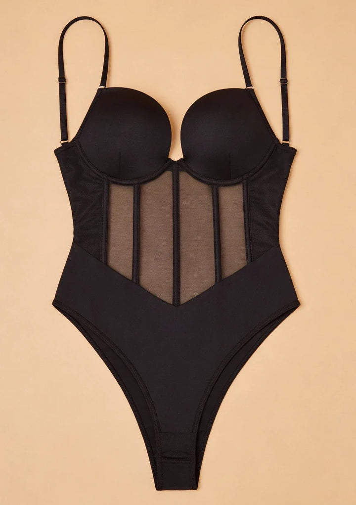 Womens Corset Style Shaping Bodysuit with Crotch Fastening
