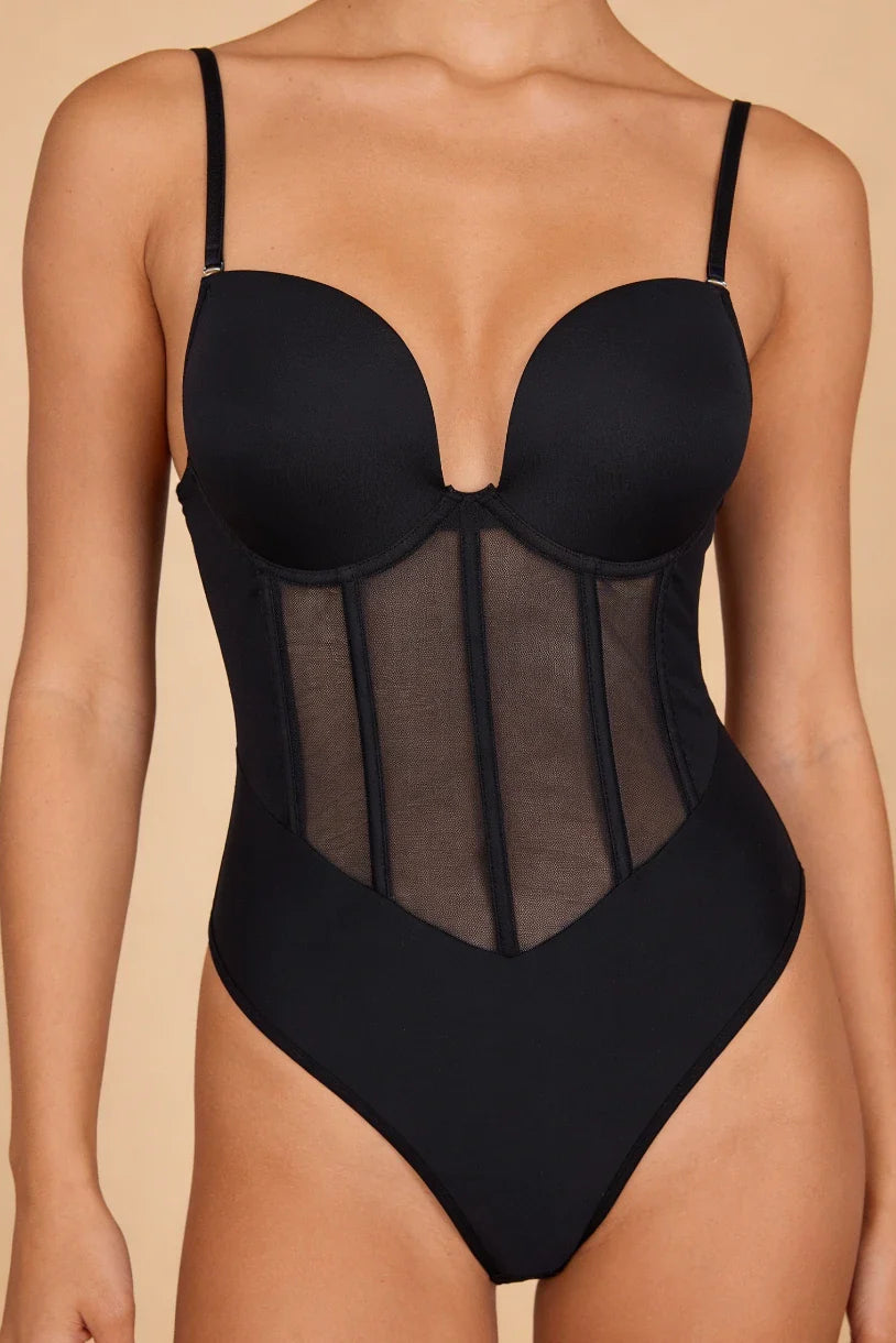 Womens Corset Style Shaping Bodysuit with Crotch Fastening
