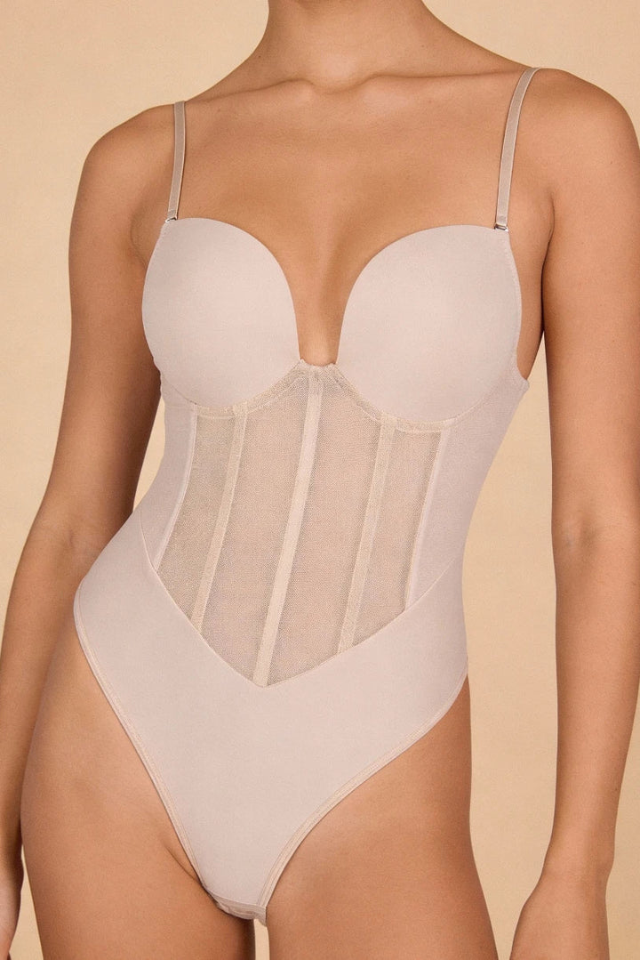 Womens Corset Style Shaping Bodysuit with Crotch Fastening