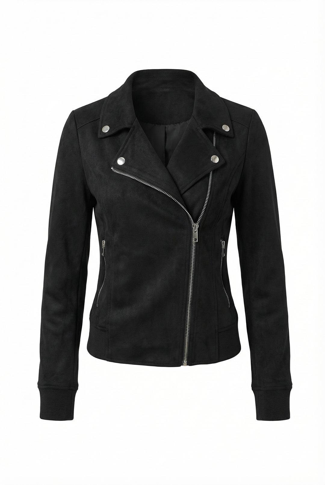Womens Classic Cropped Biker Jacket Suede Finish
