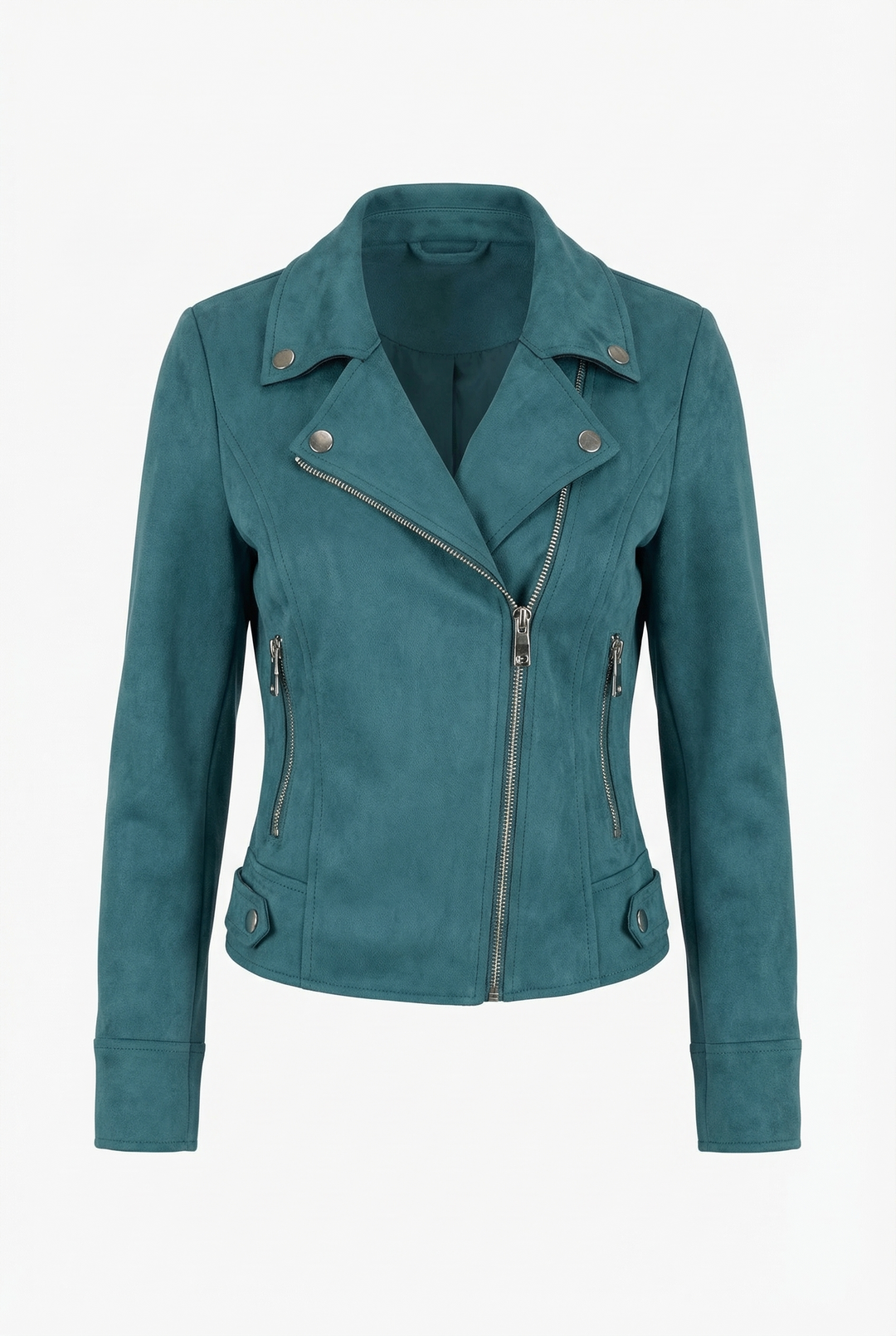 Womens Classic Cropped Biker Jacket Suede Finish