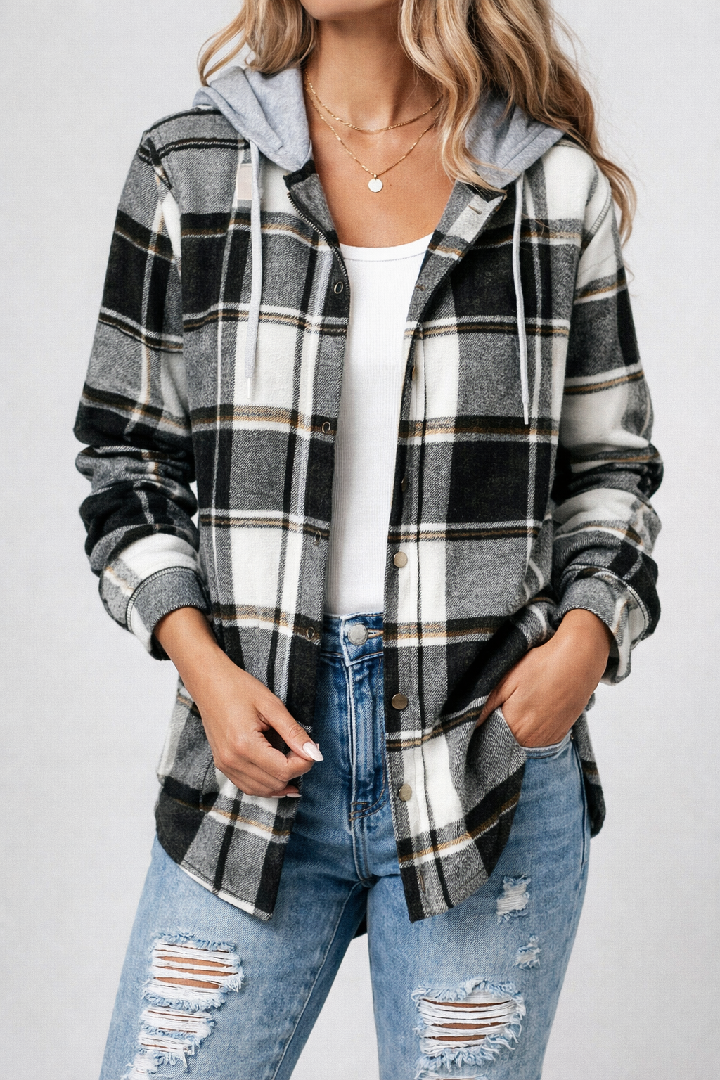 Womens Checkered Lined Cardigan Oversized Cosy Fit