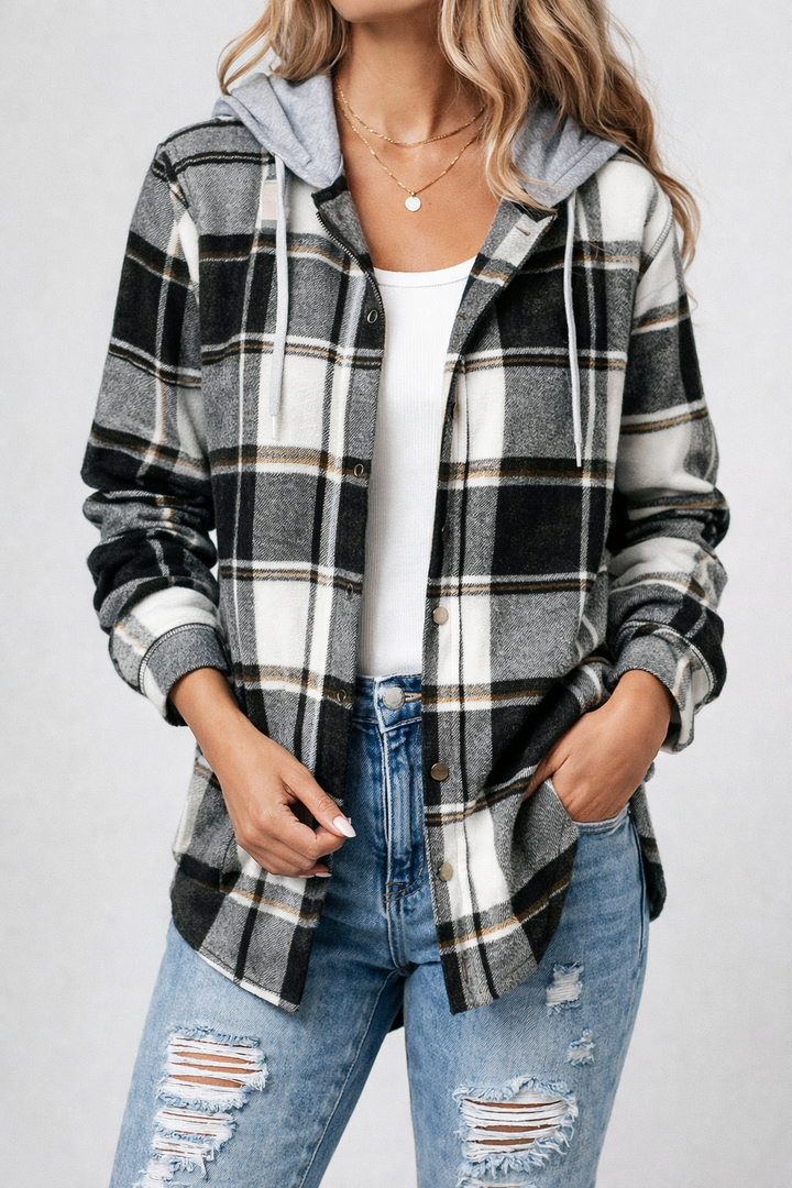 Womens Checkered Lined Cardigan Oversized Cosy Fit