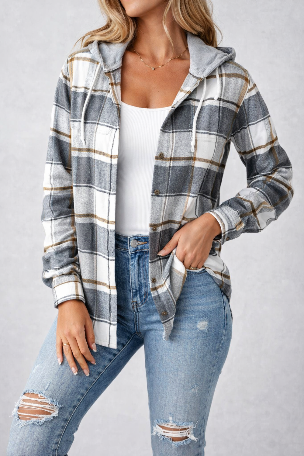 Womens Checkered Lined Cardigan Oversized Cosy Fit