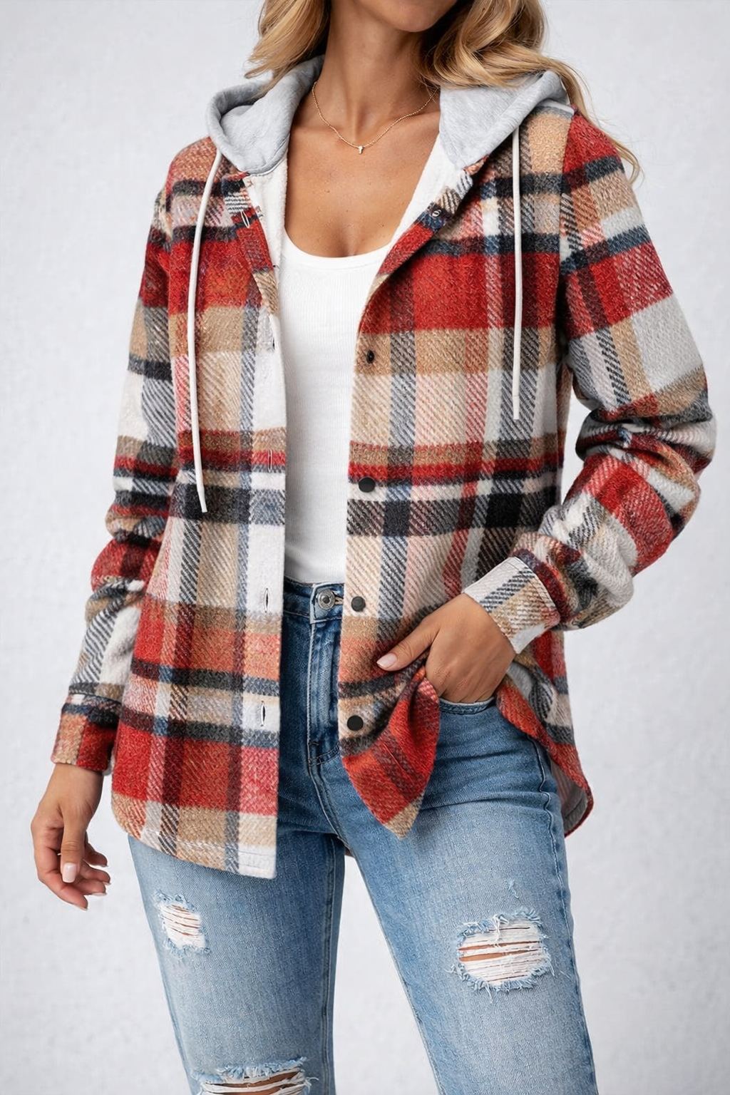 Womens Checkered Lined Cardigan Oversized Cosy Fit