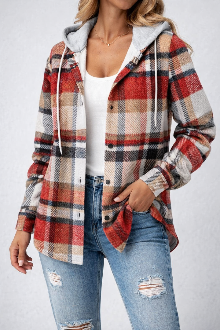 Womens Checkered Lined Cardigan Oversized Cosy Fit