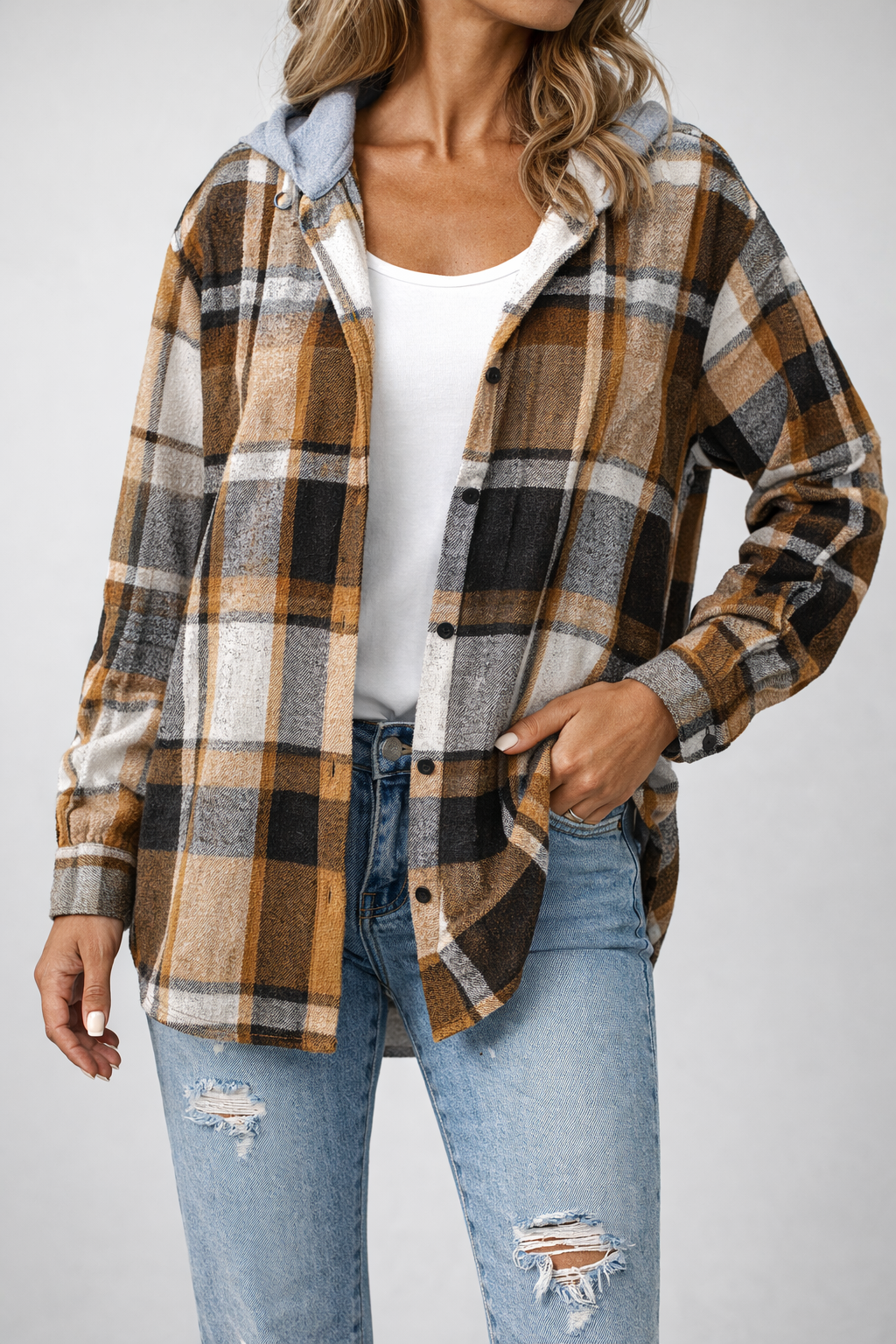 Womens Checkered Lined Cardigan Oversized Cosy Fit
