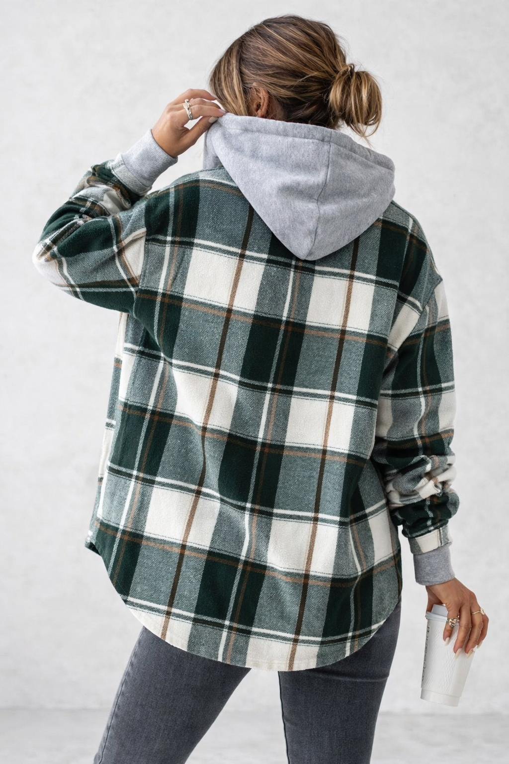 Womens Checkered Lined Cardigan Oversized Cosy Fit