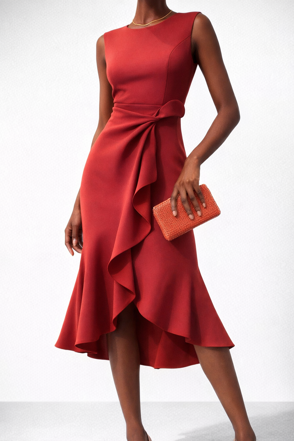 Draped Asymmetric Midi Dress with Flowing Hemline