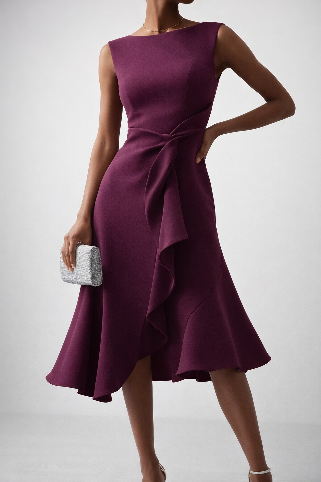 Draped Asymmetric Midi Dress with Flowing Hemline