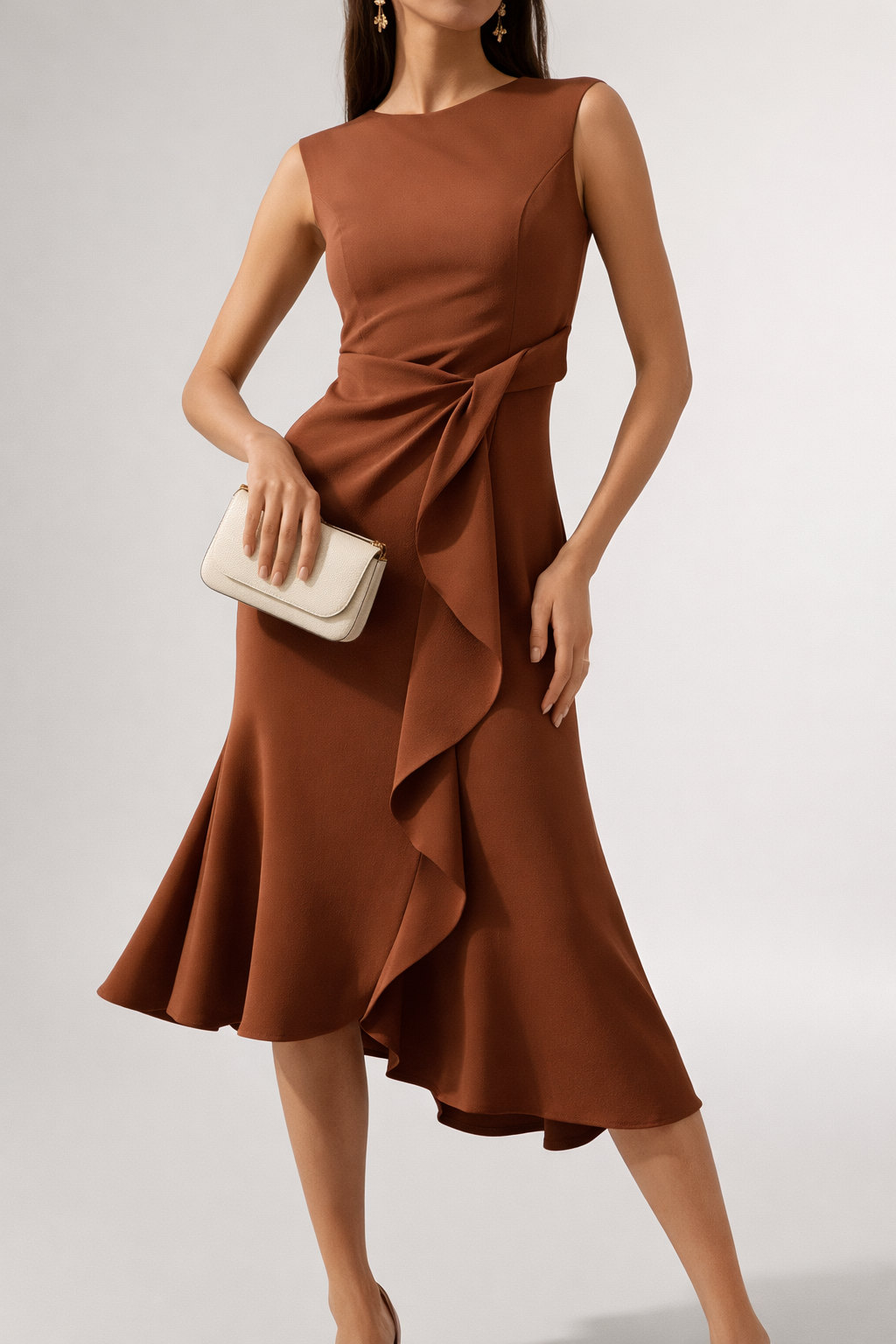 Draped Asymmetric Midi Dress with Flowing Hemline