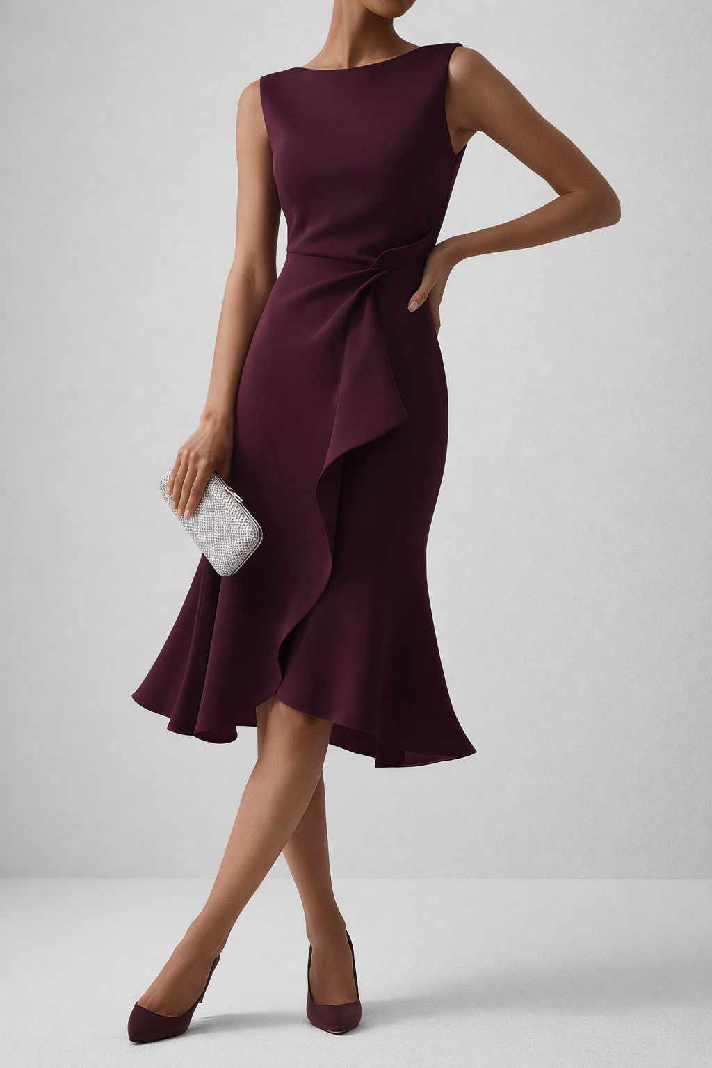 Draped Asymmetric Midi Dress with Flowing Hemline