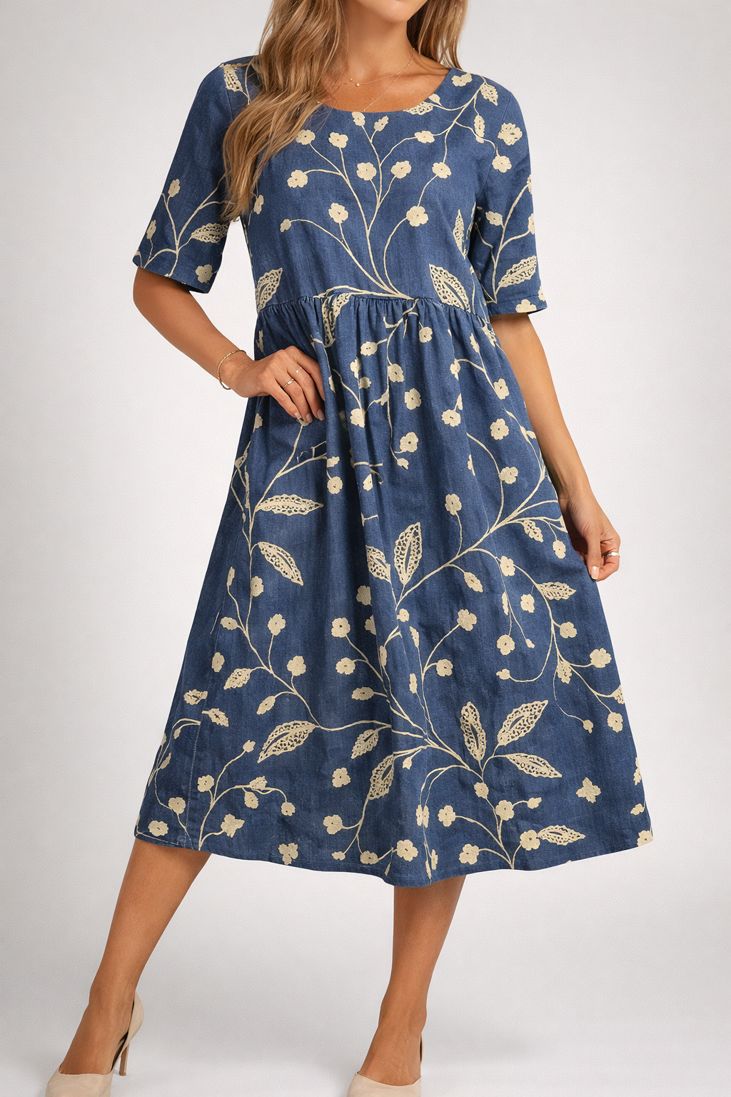 Relaxed Floral Print Midi Dress Lightweight Summer Fit