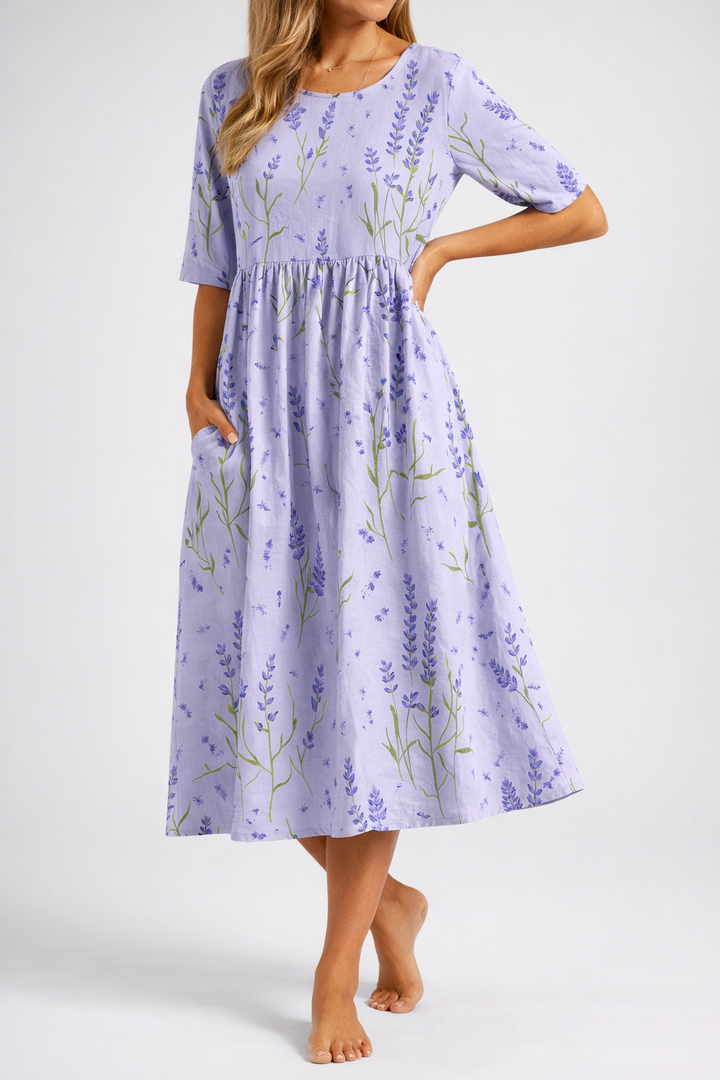 Relaxed Floral Print Midi Dress Lightweight Summer Fit