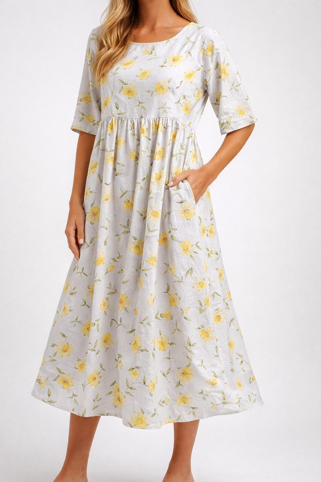 Relaxed Floral Print Midi Dress Lightweight Summer Fit