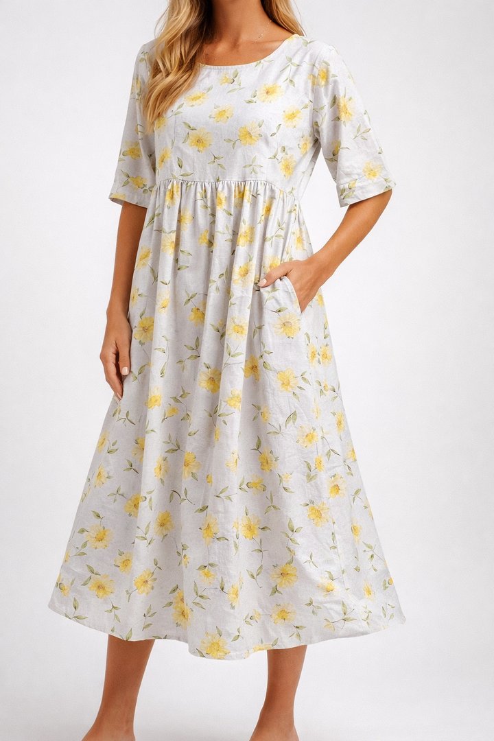 Relaxed Floral Print Midi Dress Lightweight Summer Fit