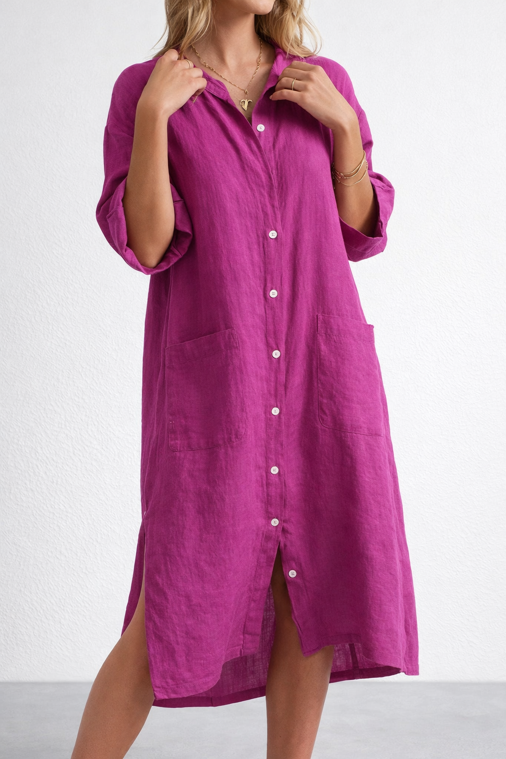 Boho Button Down Shirt Midi Dress Relaxed Summer Style