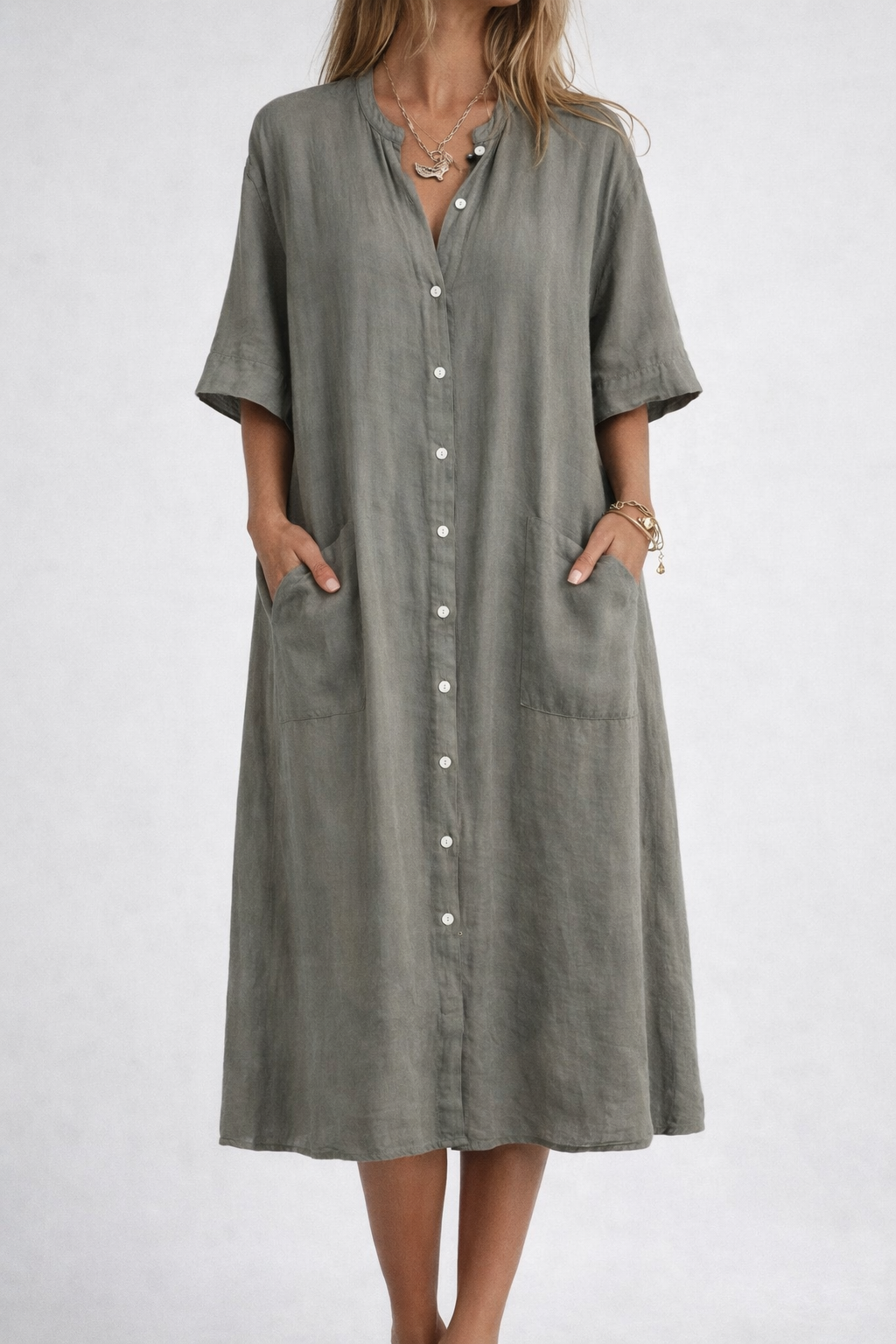 Boho Button Down Shirt Midi Dress Relaxed Summer Style