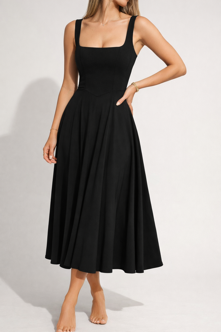 Timeless Flowy Midi Dress with Relaxed Silhouette
