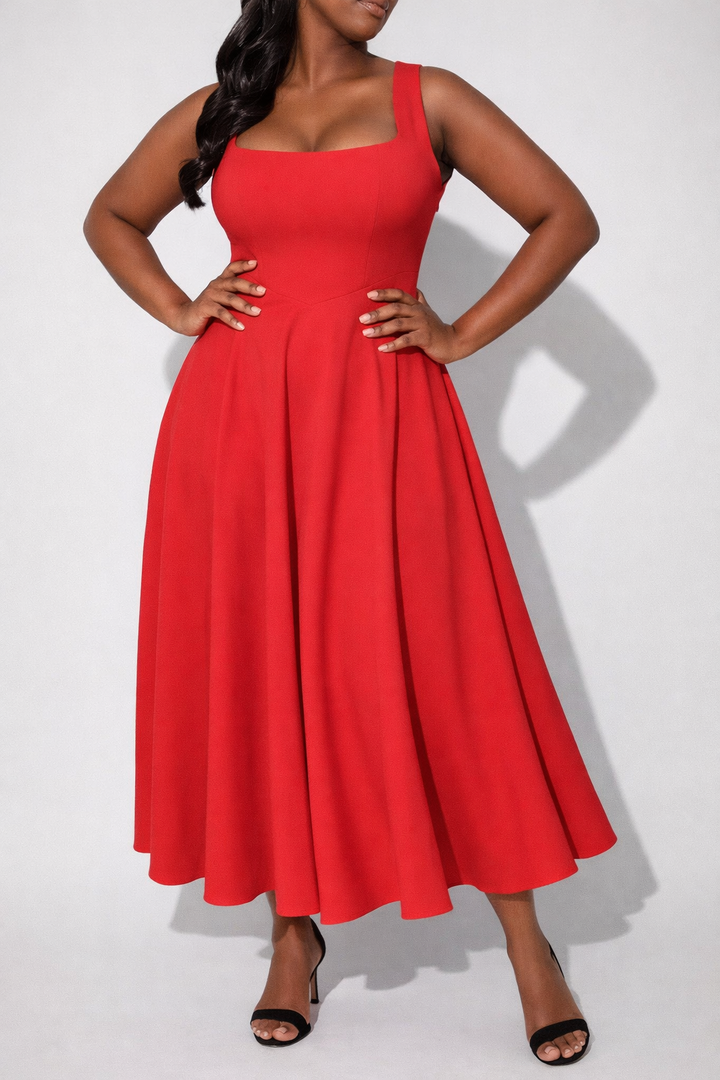 Timeless Flowy Midi Dress with Relaxed Silhouette