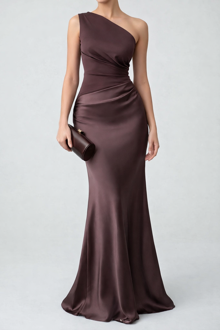 Elegant One Shoulder Pleated Maxi Dress for Evening