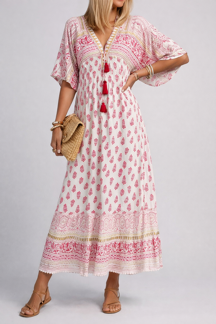 Boho Print Maxi Dress with Flowing Relaxed Fit