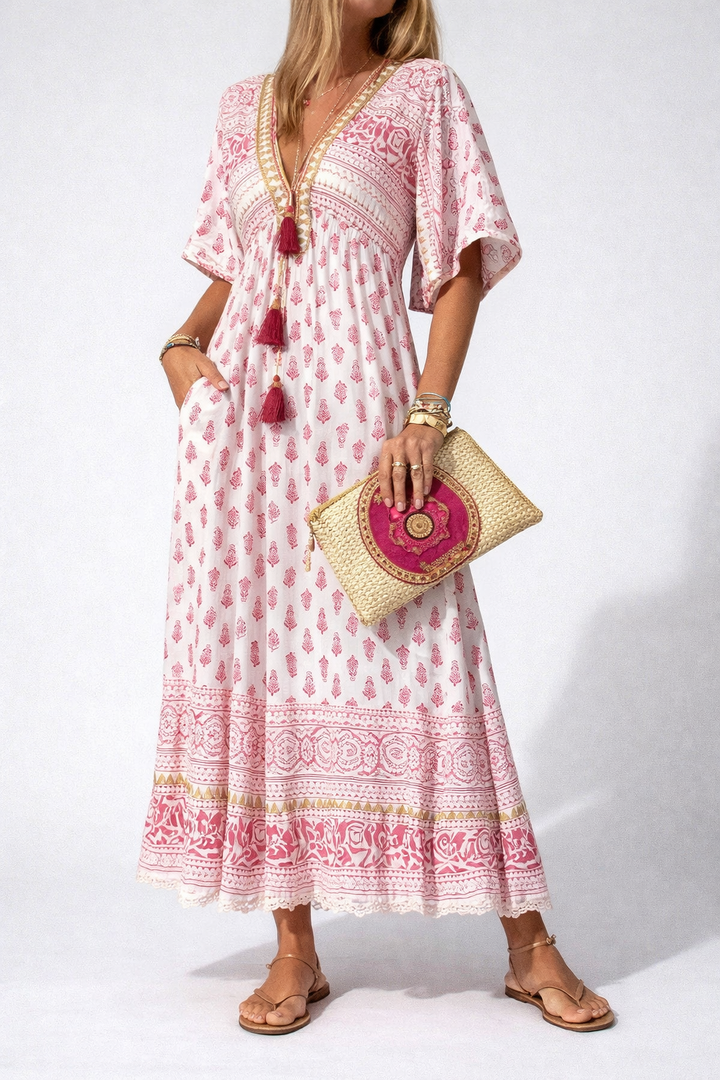 Boho Print Maxi Dress with Flowing Relaxed Fit