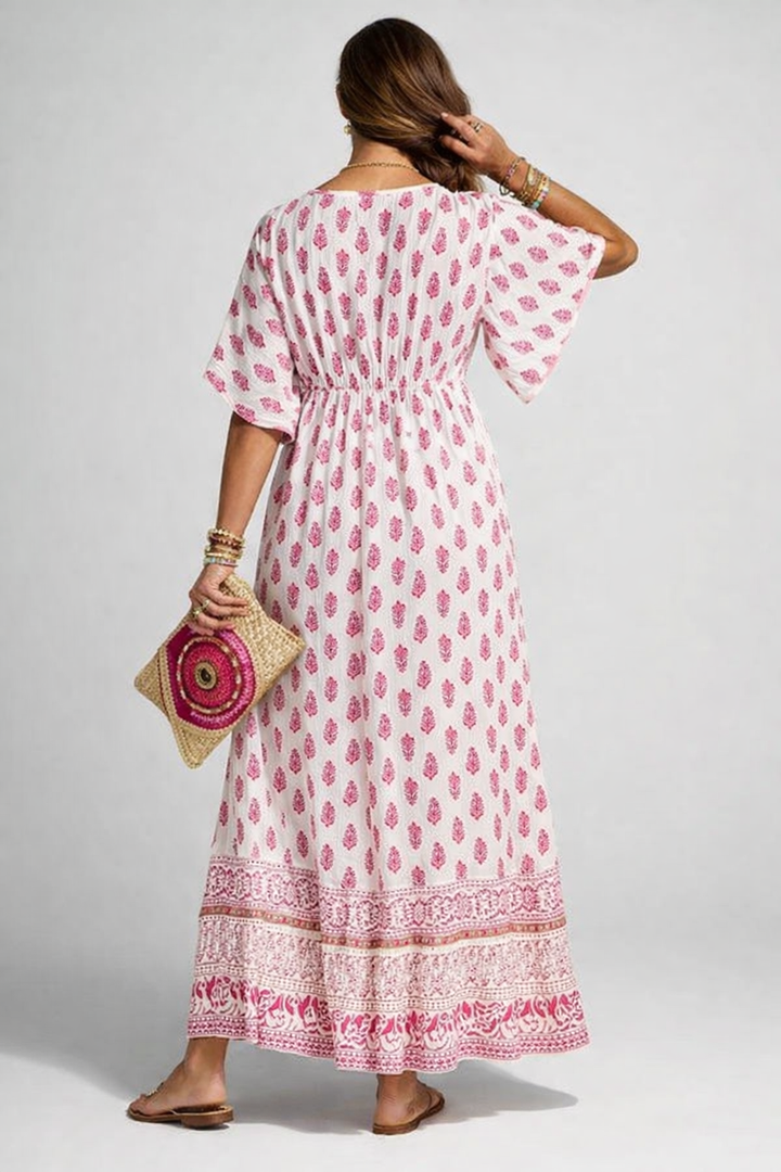 Boho Print Maxi Dress with Flowing Relaxed Fit