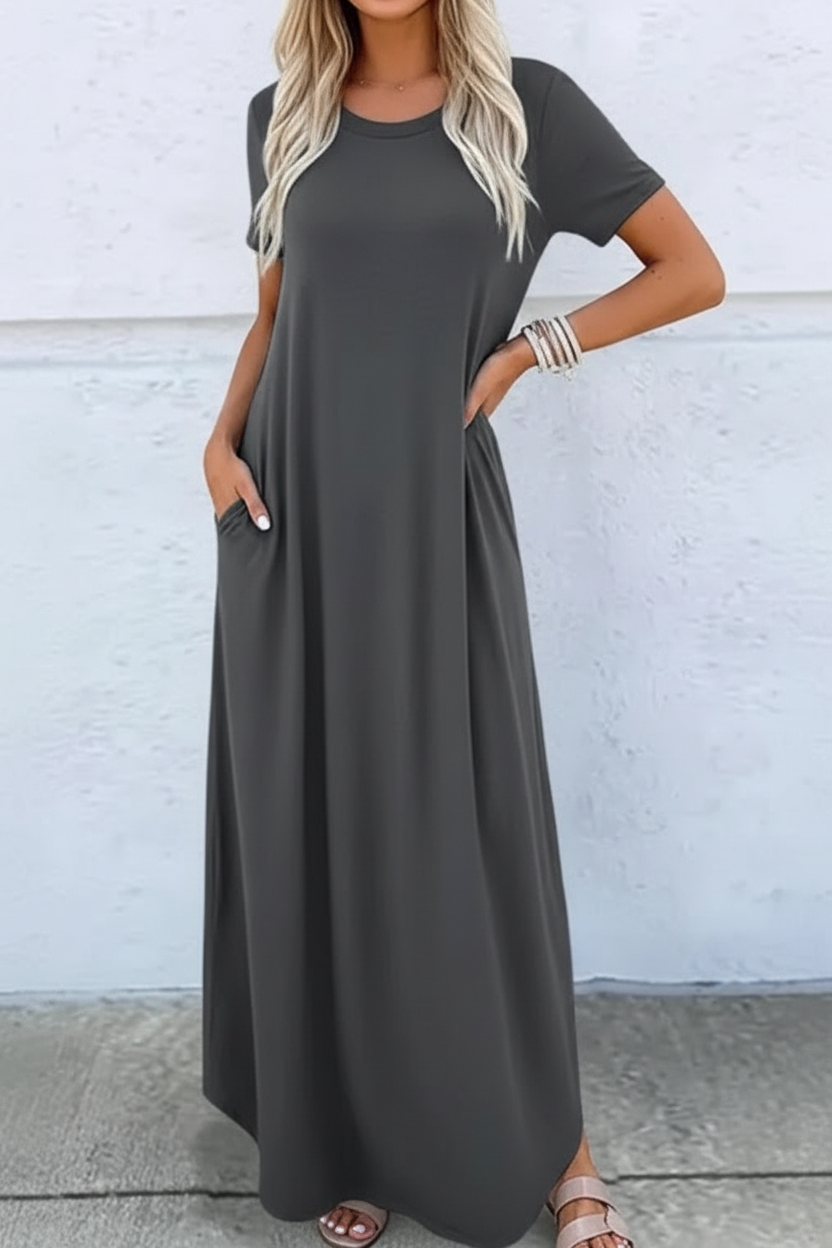 Casual Summer Round Neck Maxi Dress Lightweight Fit