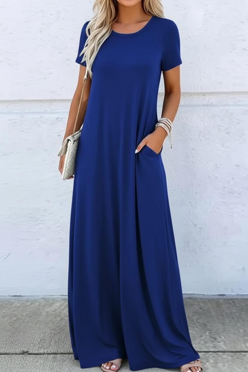 Casual Summer Round Neck Maxi Dress Lightweight Fit