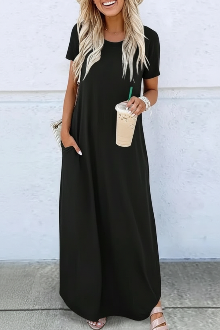 Casual Summer Round Neck Maxi Dress Lightweight Fit