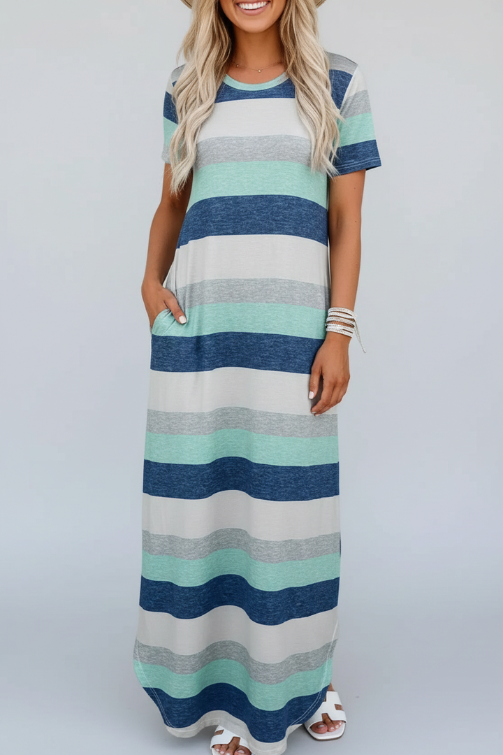 Casual Summer Round Neck Maxi Dress Lightweight Fit