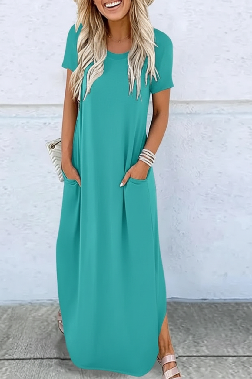 Casual Summer Round Neck Maxi Dress Lightweight Fit