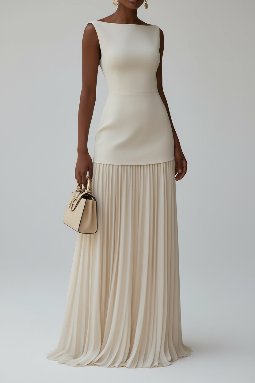 Sleeveless Pleated Maxi Dress with Flowing Skirt