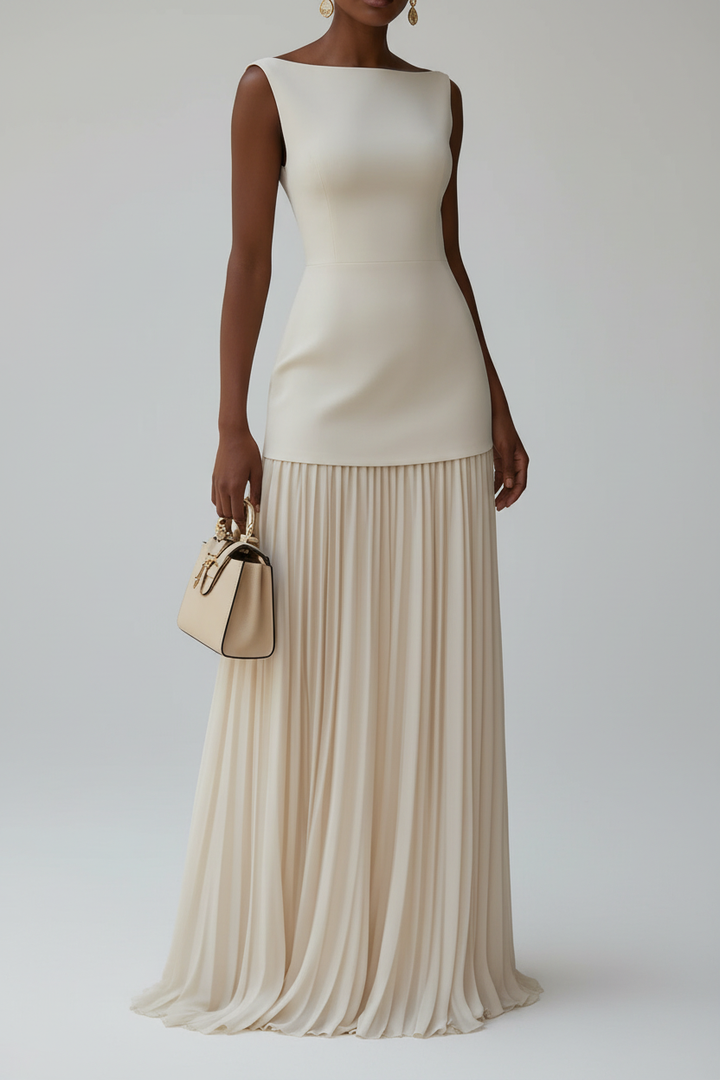 Sleeveless Pleated Maxi Dress with Flowing Skirt
