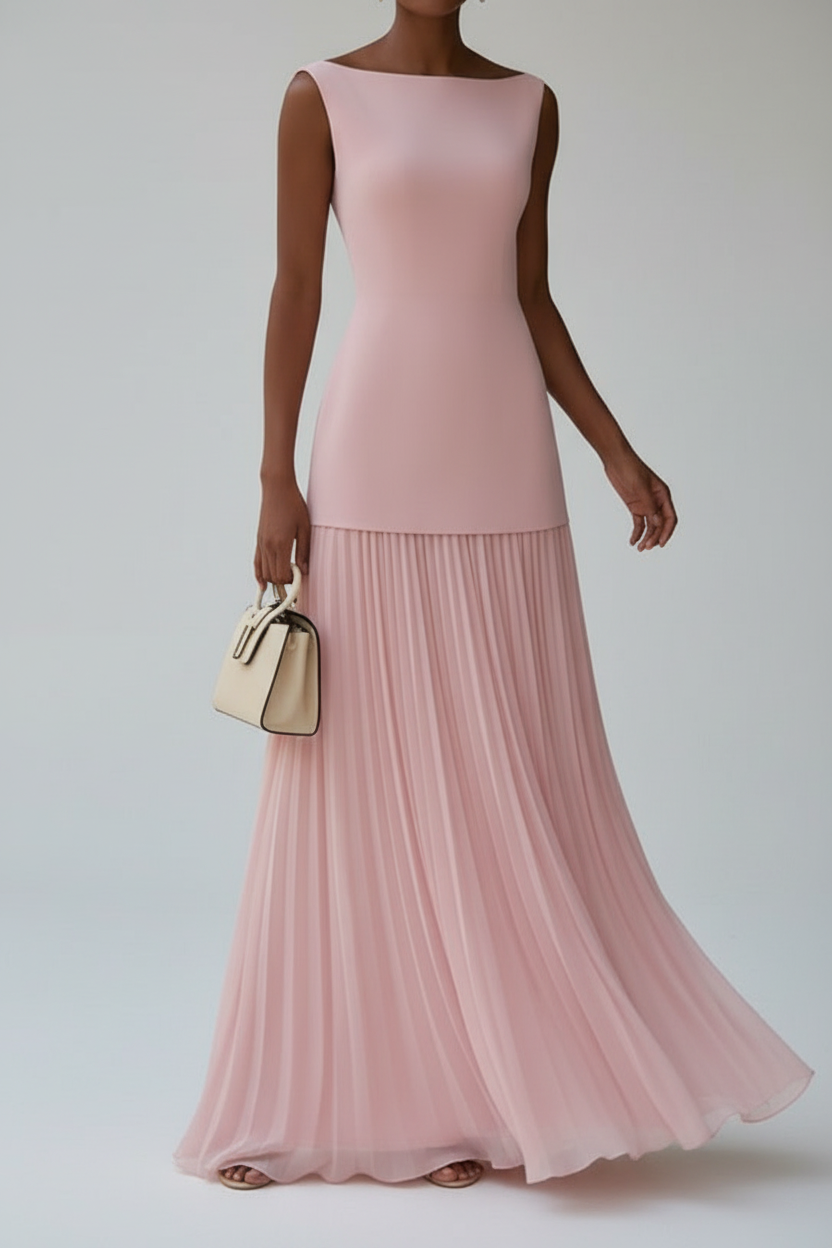 Sleeveless Pleated Maxi Dress with Flowing Skirt