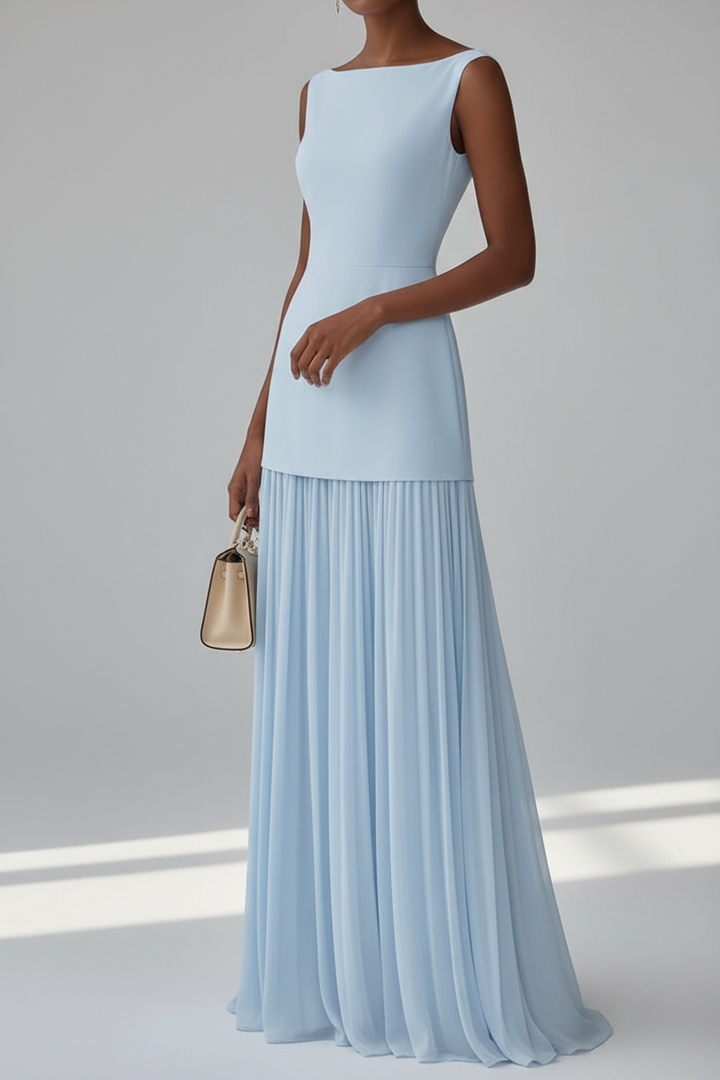 Sleeveless Pleated Maxi Dress with Flowing Skirt