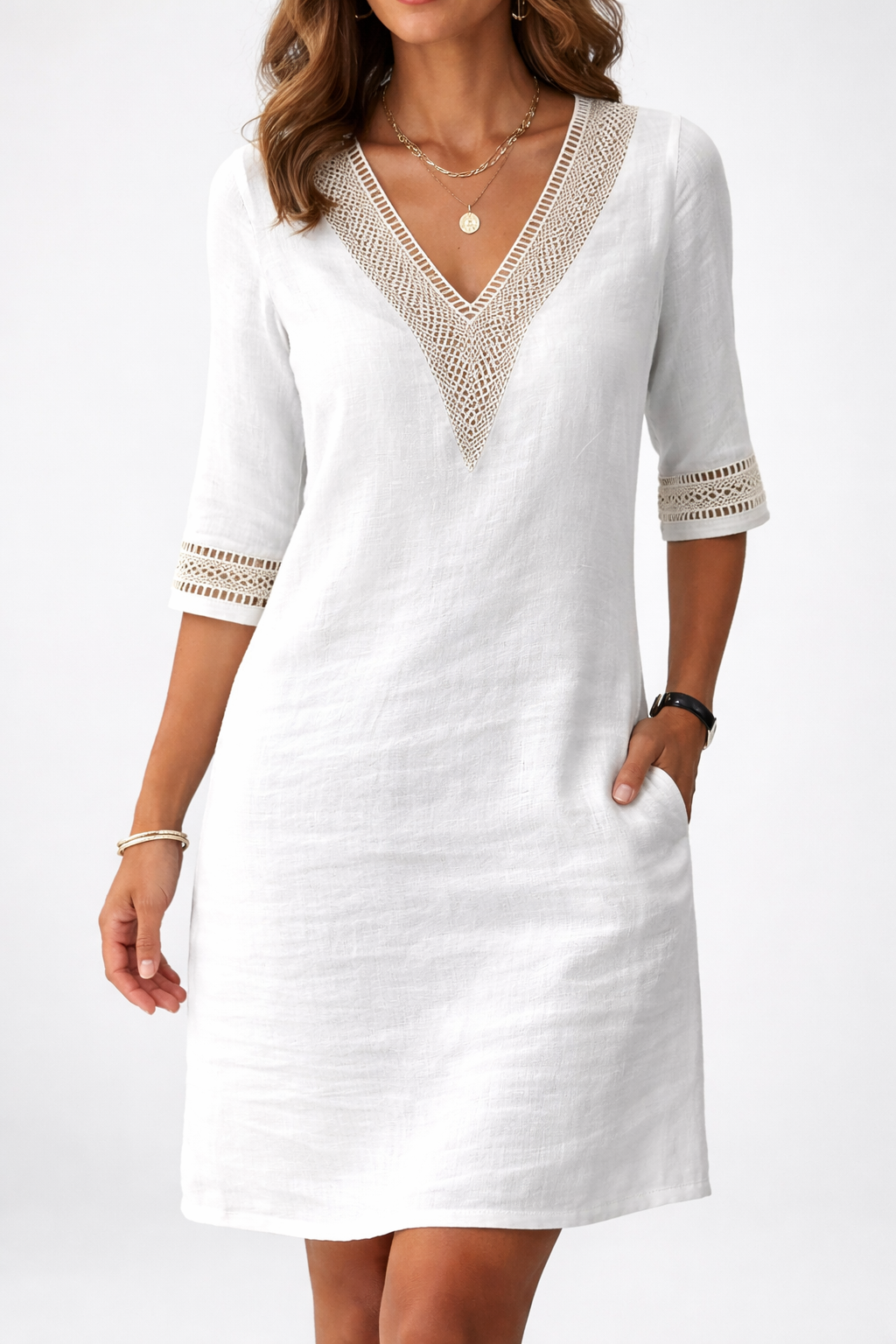 Crochet Detail Summer Mini Dress with Bohemian Charm