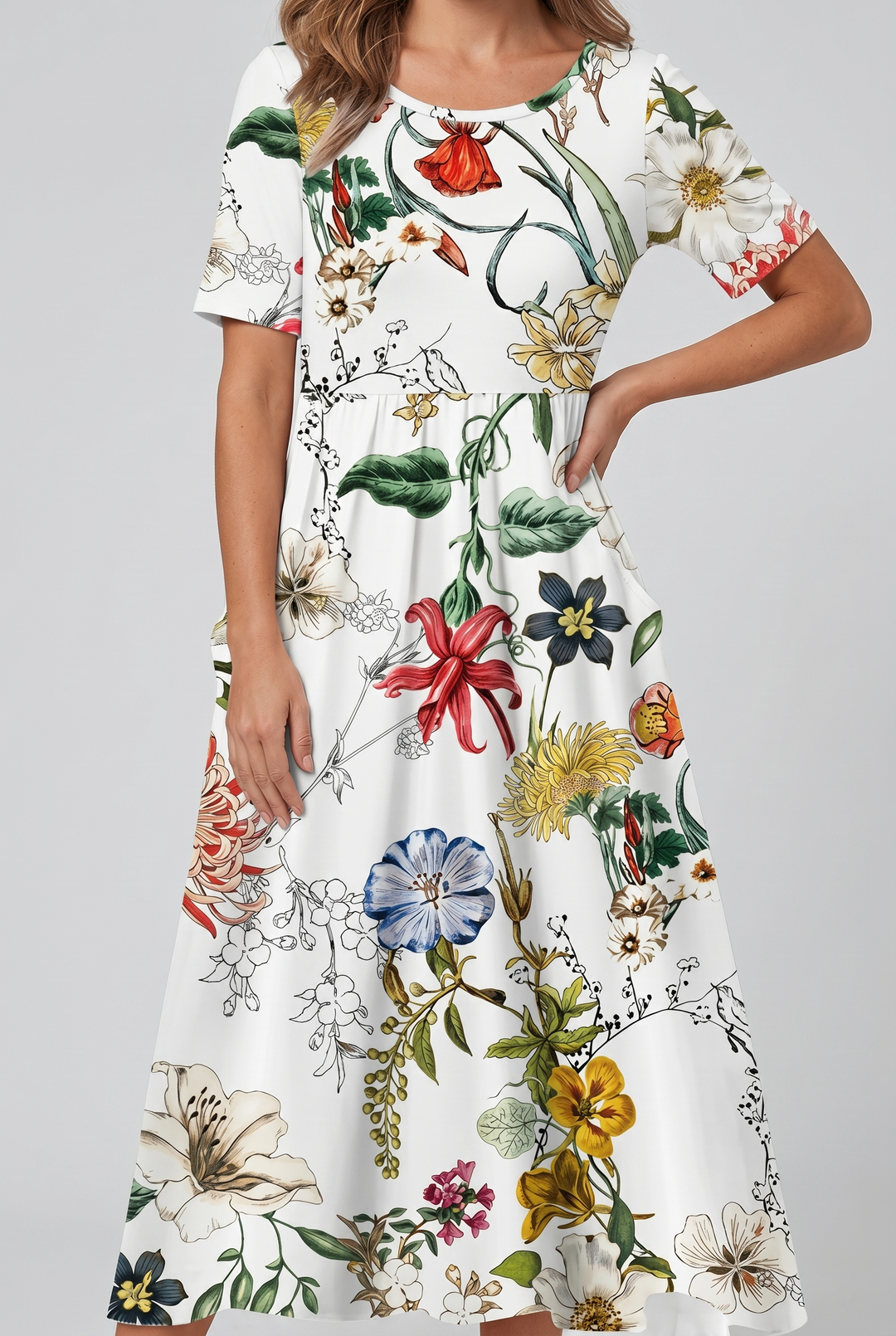 Printed Relaxed Midi Dress with Pockets