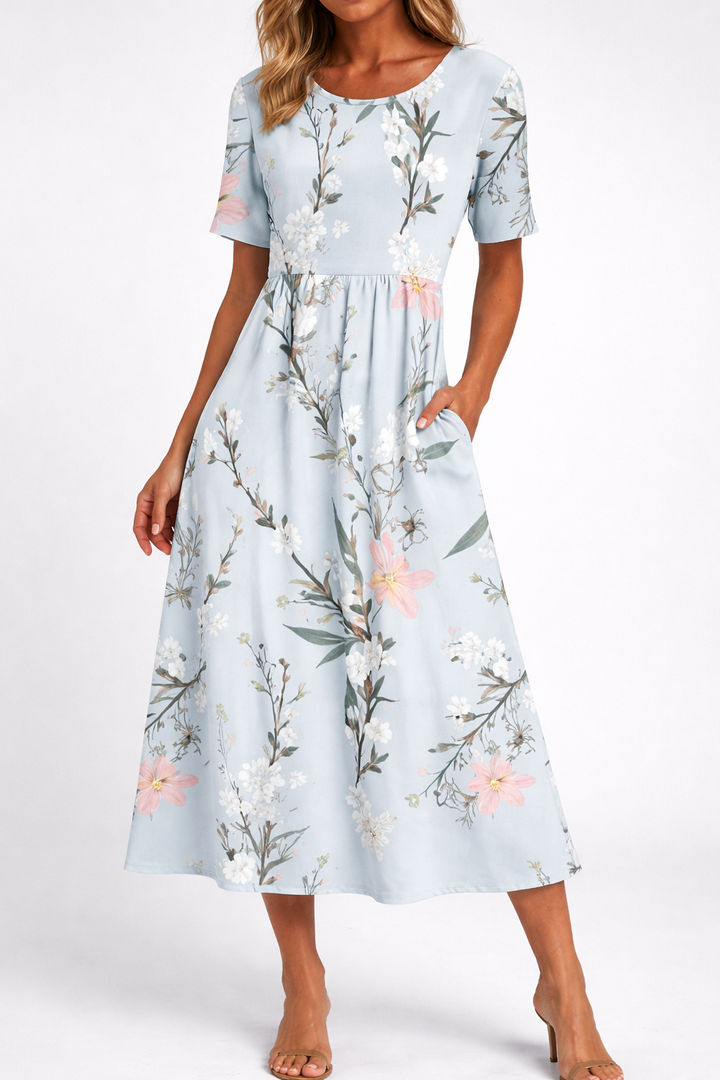 Printed Relaxed Midi Dress with Pockets
