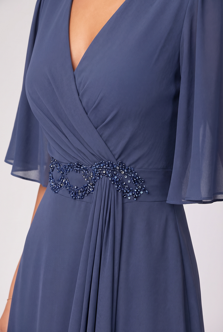 Elegant V Neck Maxi Dress with Flowing A Line Skirt