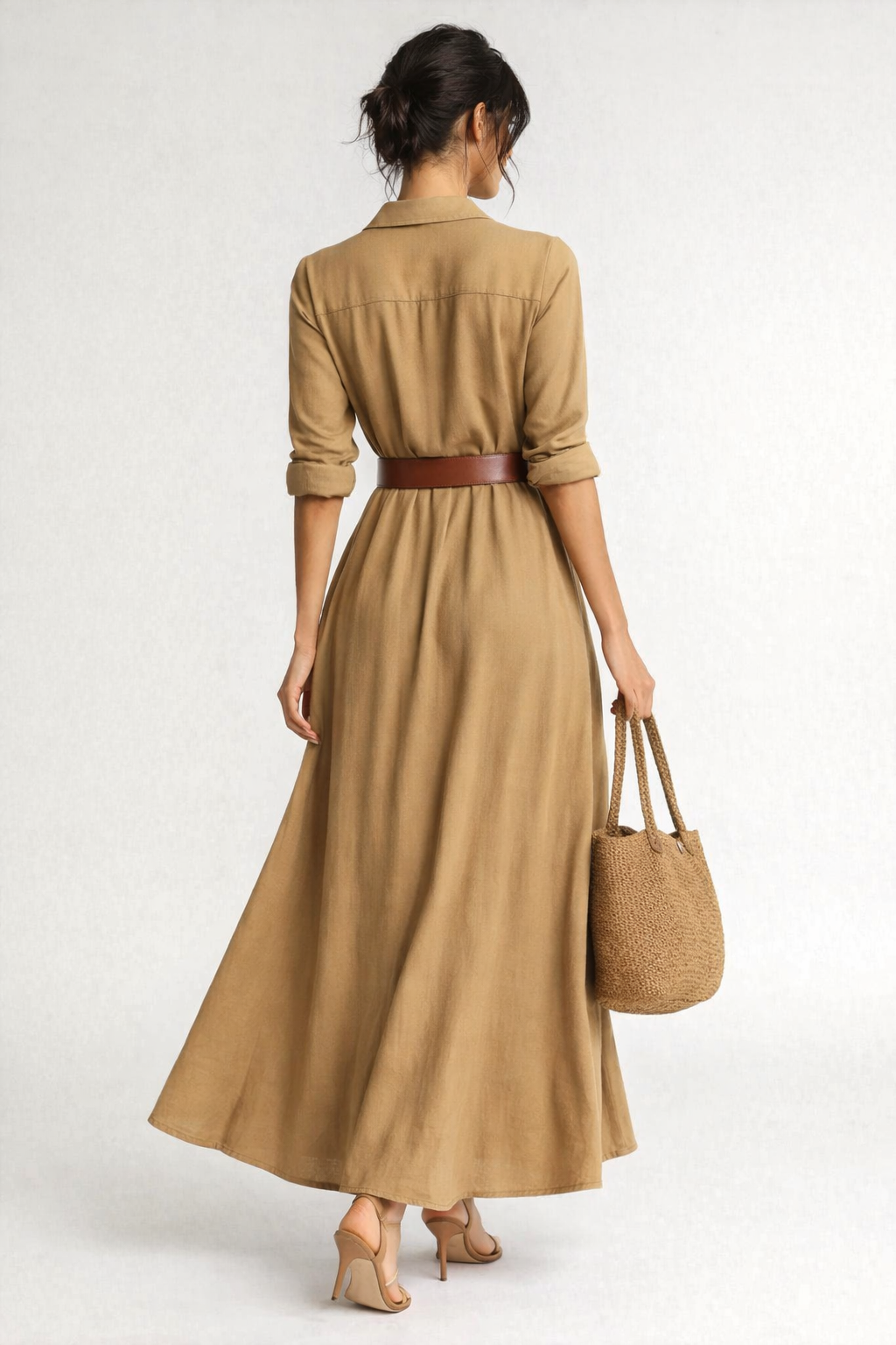 Lapel Long Sleeve Belted Maxi Dress Tailored Fit