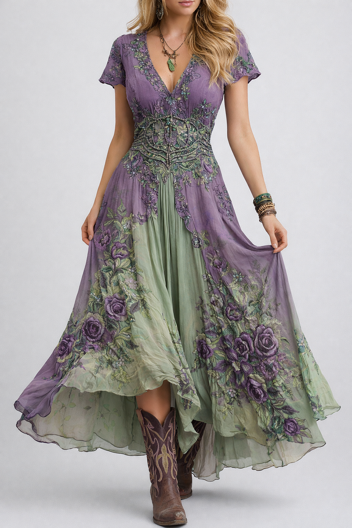 Gradient Floral Print Maxi Dress with Flowing Fit