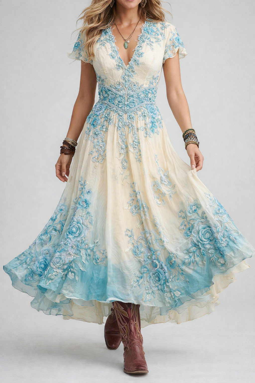 Gradient Floral Print Maxi Dress with Flowing Fit