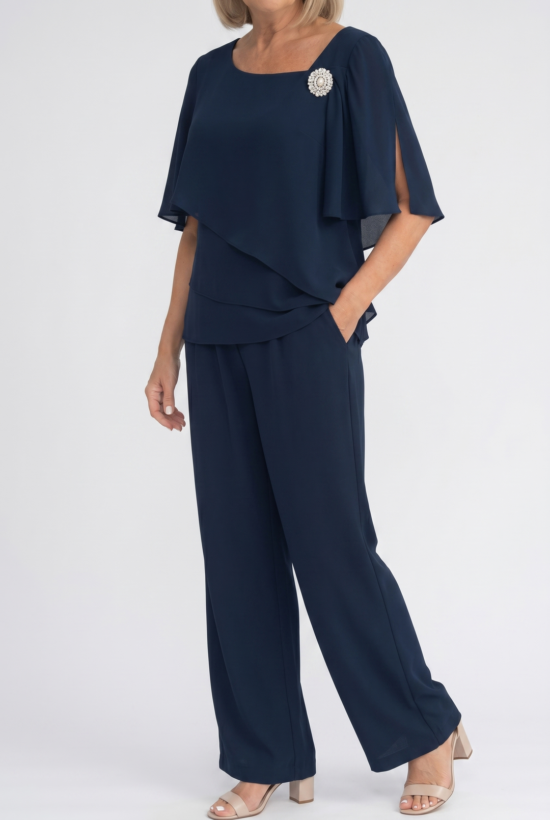 Womens Elegant Formal Navy Overlay Two Piece Set