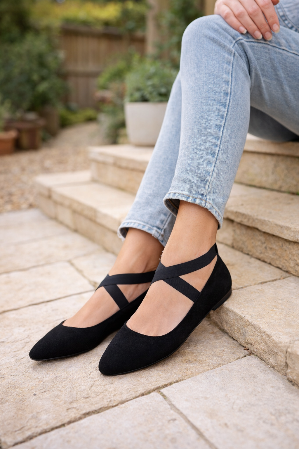 Womens Pointed Toe Ankle Strap Ballet Flats
